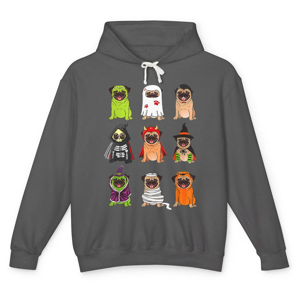 Cute Pug Dog Witch Ghost Boo Pumpkin Halloween Spooky Season Unisex Lightweight Hoodie