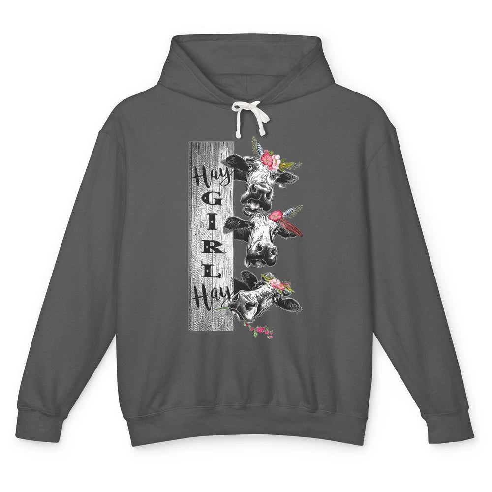 Funny Heifer Hay Girl Crazy Dairy Cow Flowers Farm Animal Unisex Lightweight Hoodie