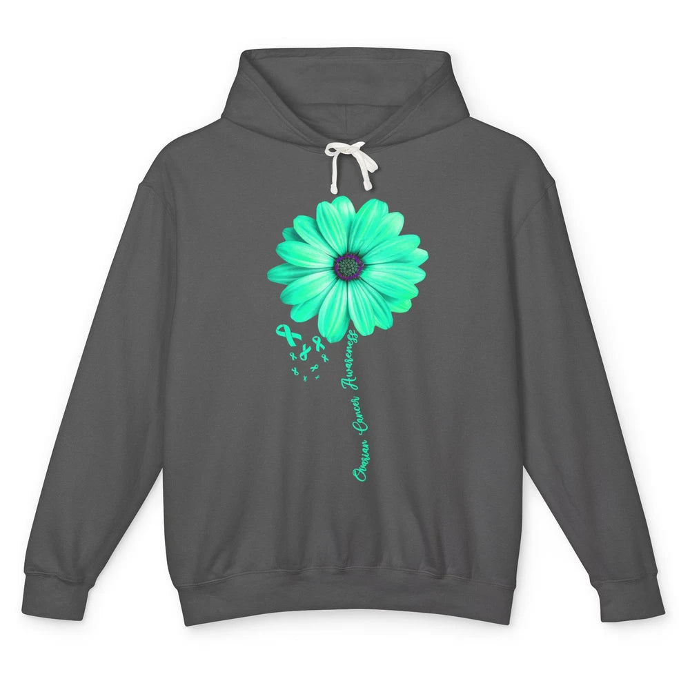 Ovarian Cancer Awareness Daisy Flower Teal Ribbon Cancer Unisex Lightweight Hoodie