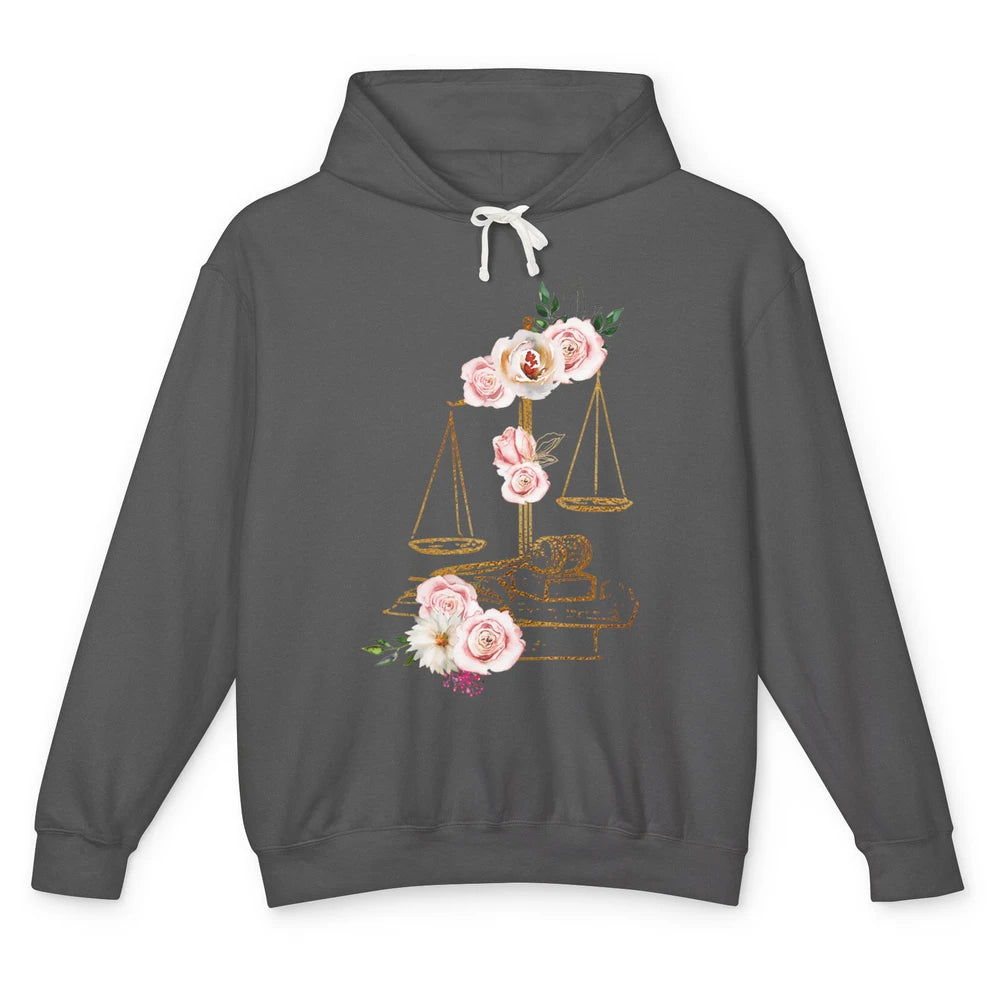 Floral Lawyer Office Scales Roses Justice Fair Law School Unisex Lightweight Hoodie