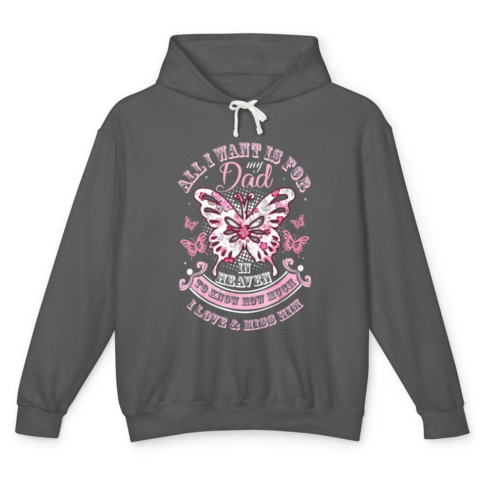 Heaven Beautiful Dad In Heaven Angel Butterfly Papa Guardian Unisex Lightweight Hoodie