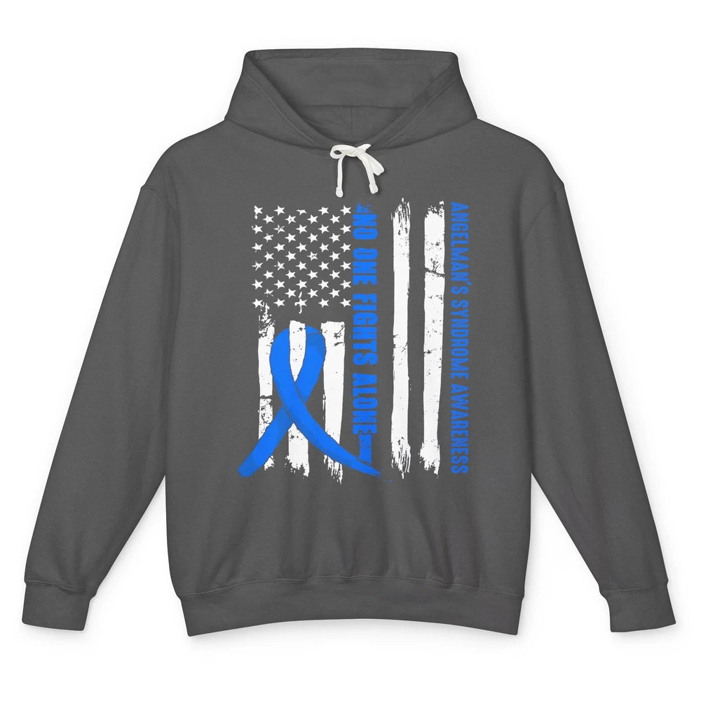 US Flag Angelman's Syndrome Blue Ribbon No One Fight Alone Unisex Lightweight Hoodie