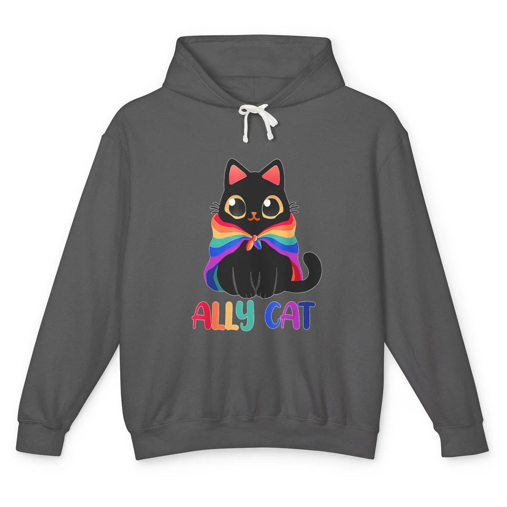 Funny Be Kind Ally Cat LGBT Awareness Pride Month Rainbow Unisex Lightweight Hoodie