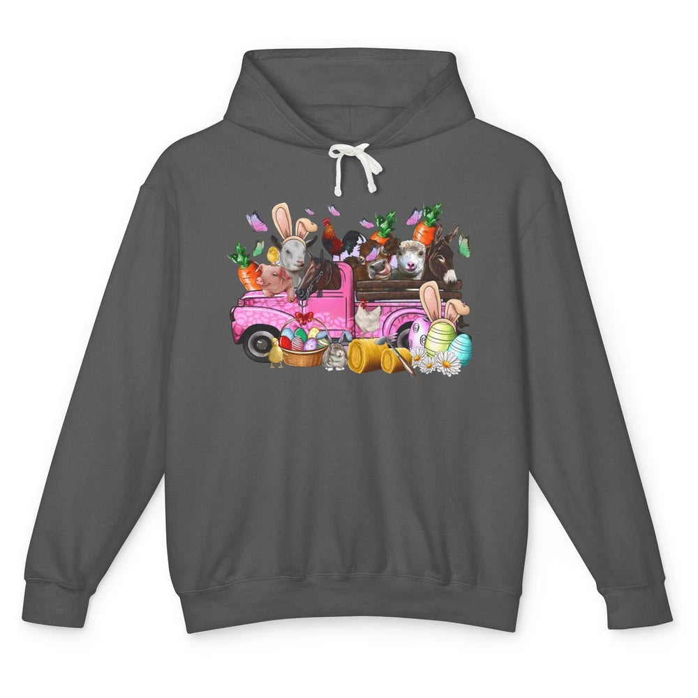 Easter Farm Truck With Easter Eggs Basket Animal Bunny Ears Unisex Lightweight Hoodie