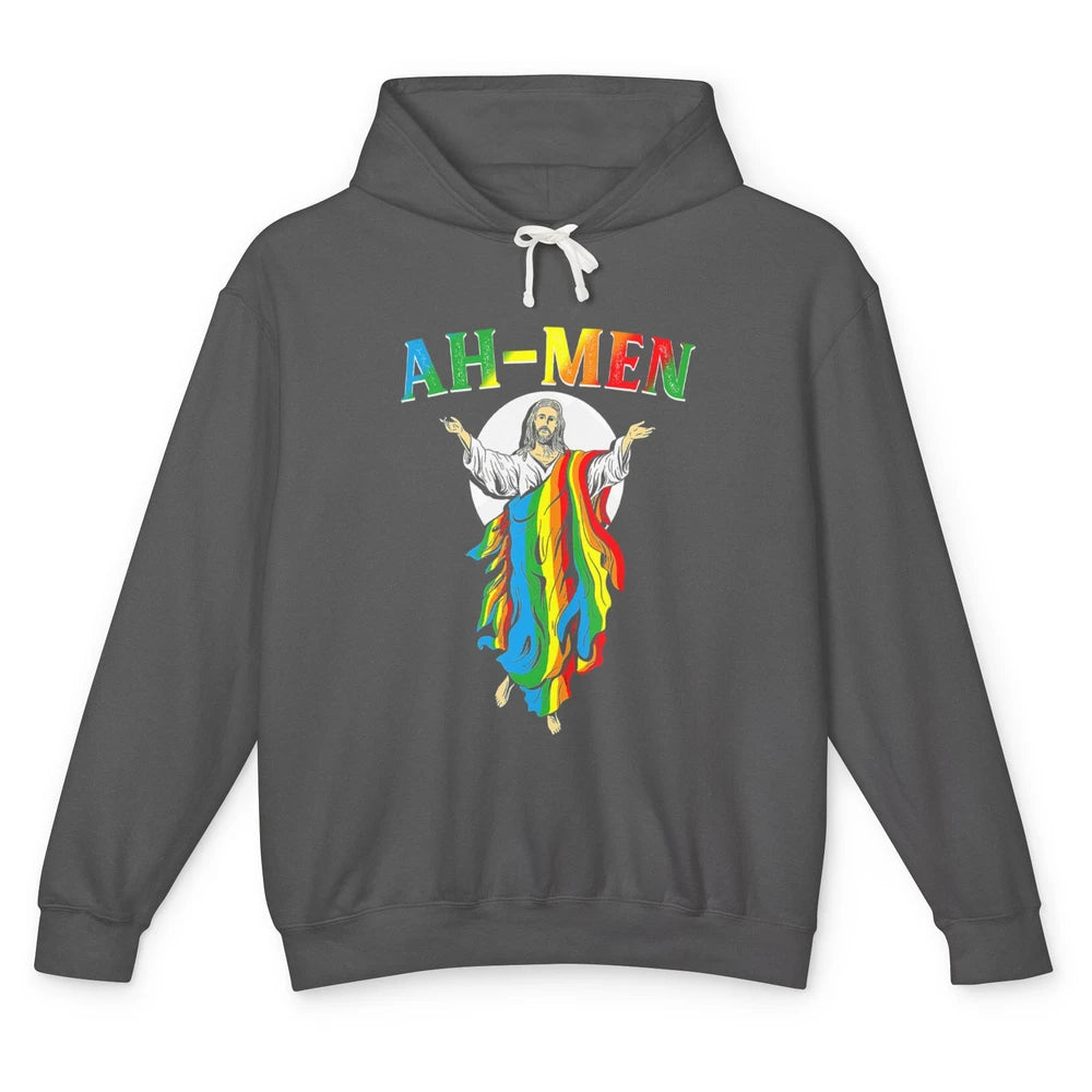 Ah Men LGBT Gay Pride Jesus Christian God Rainbow Flag Love Unisex Lightweight Hoodie