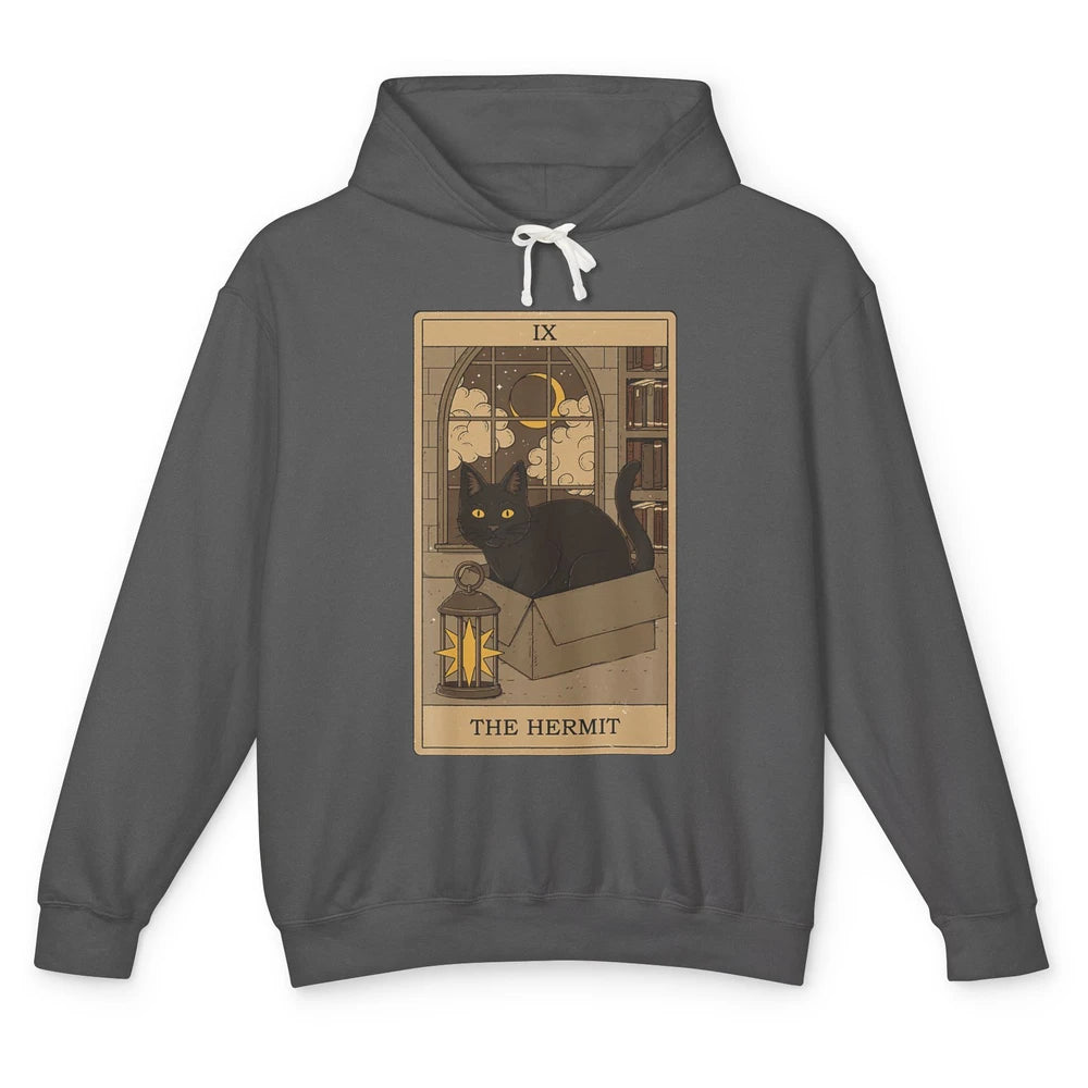 The Hermit Black Cat Tarot Card Reader Gothic Occult Cosmic Unisex Lightweight Hoodie