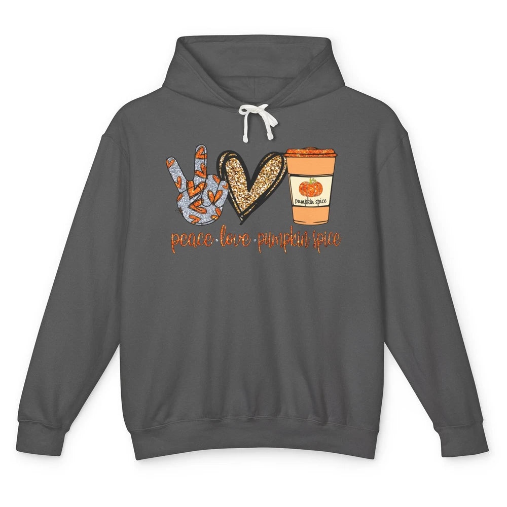 Peace Love Fall Pumpkin Spice Fall Halloween Thanksgiving Unisex Lightweight Hoodie