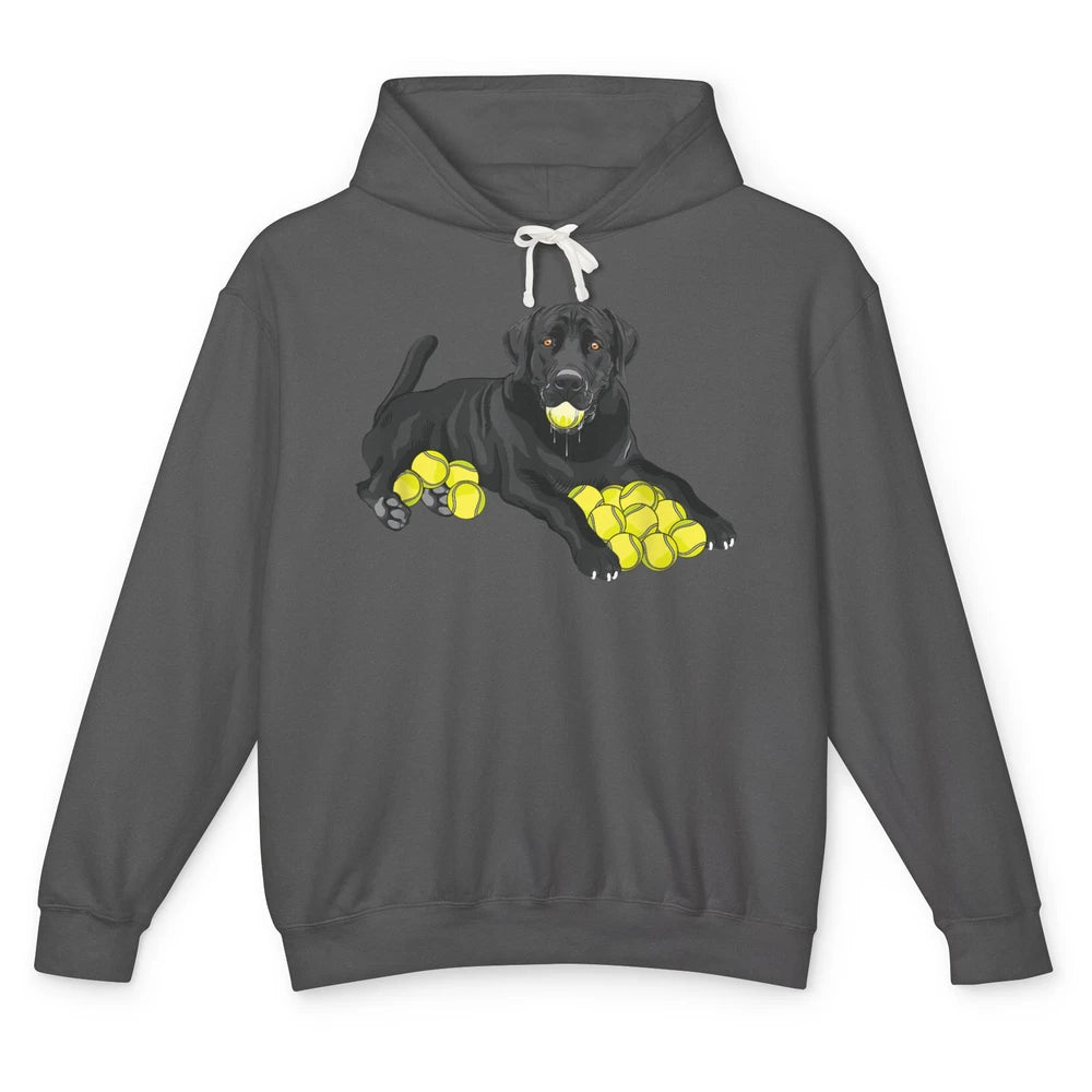 Funny Black Labrador Retriever Dog Play Tennis Balls Player Unisex Lightweight Hoodie