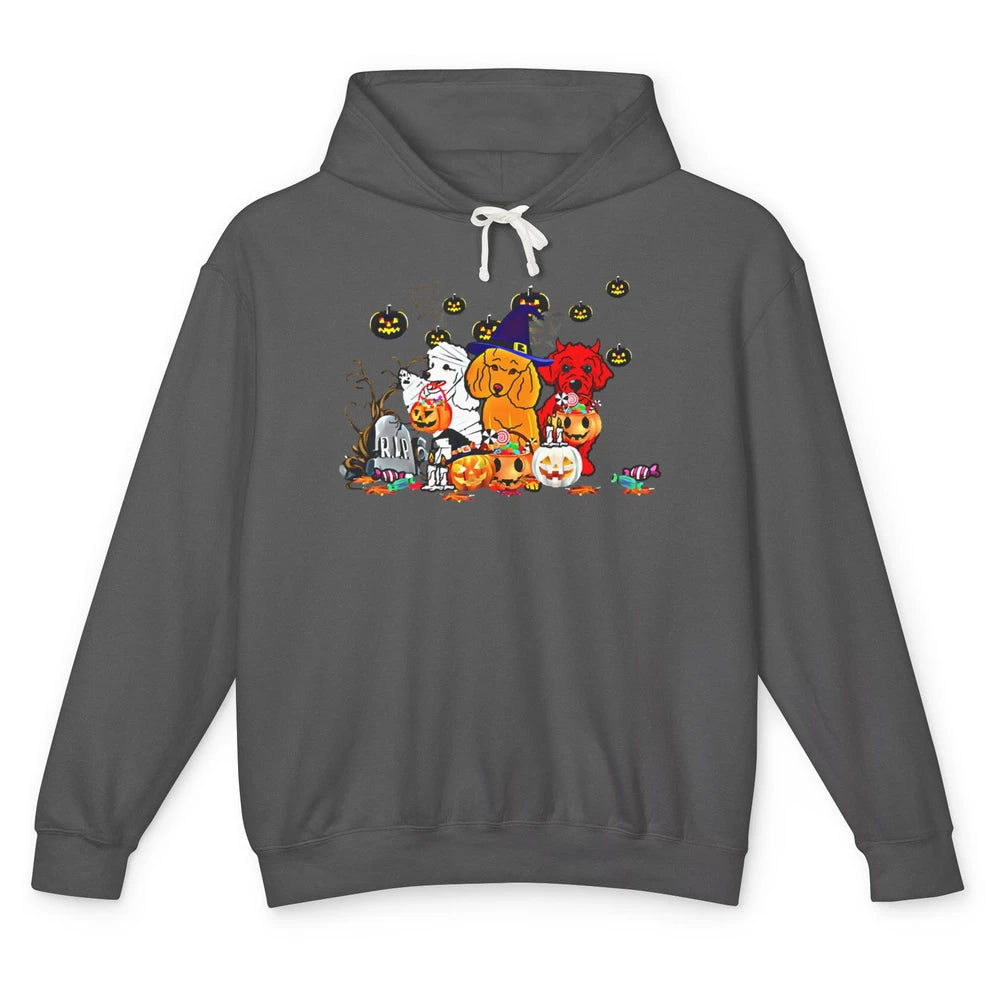 Funny Poodle Dog Mummy Witch Pumpkin Halloween Spooky Season Unisex Lightweight Hoodie