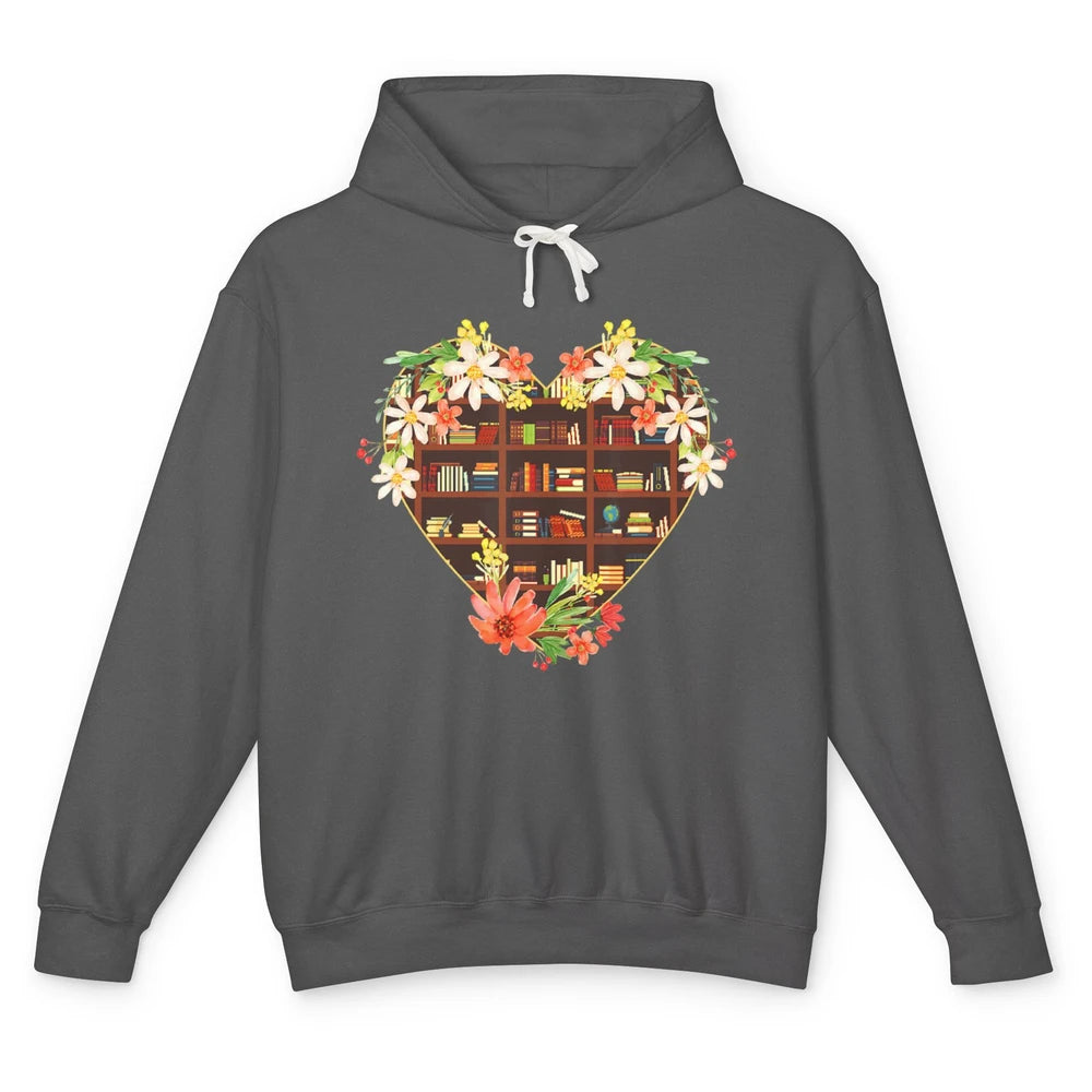 Bookshelf Heart Reading Book Floral Librarian Library Books Unisex Lightweight Hoodie