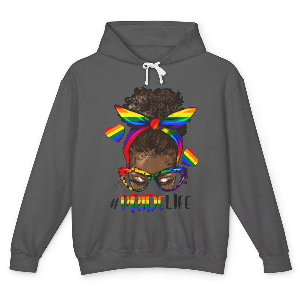 Black Melanin Messy Bun Rainbow Bandana Pride Life LGBTQ Unisex Lightweight Hoodie