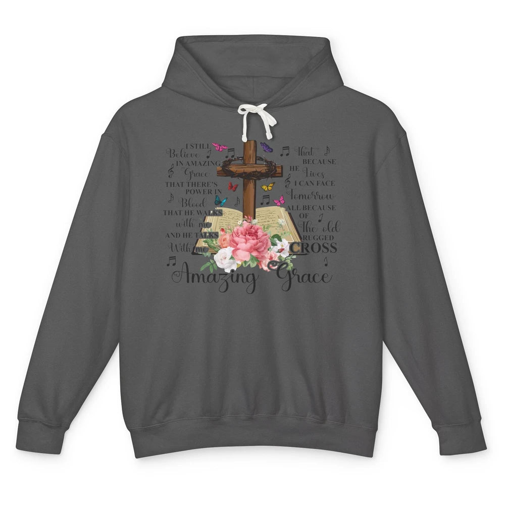 Christian Floral Cross I Still Believe In Amazing Grace Unisex Lightweight Hoodie