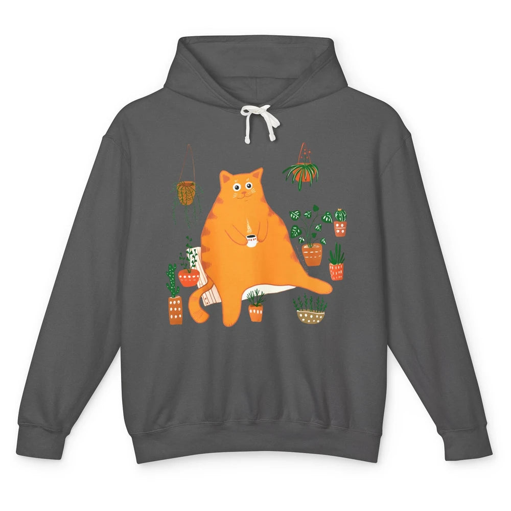 Funny Orange Cat Gardening Plants Sarcastic Kitten Gardener Unisex Lightweight Hoodie