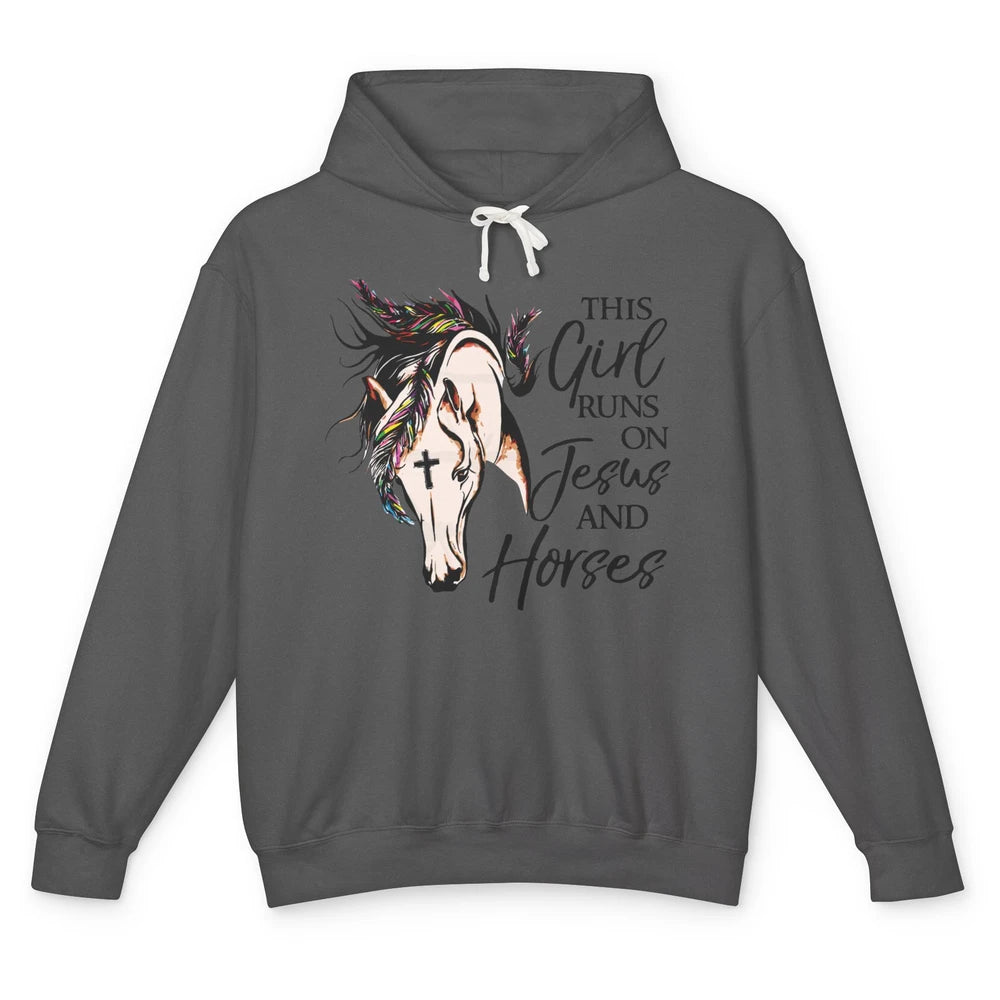 Christian This Girl Runs On Jesus And Horses Western Cowgirl Unisex Lightweight Hoodie