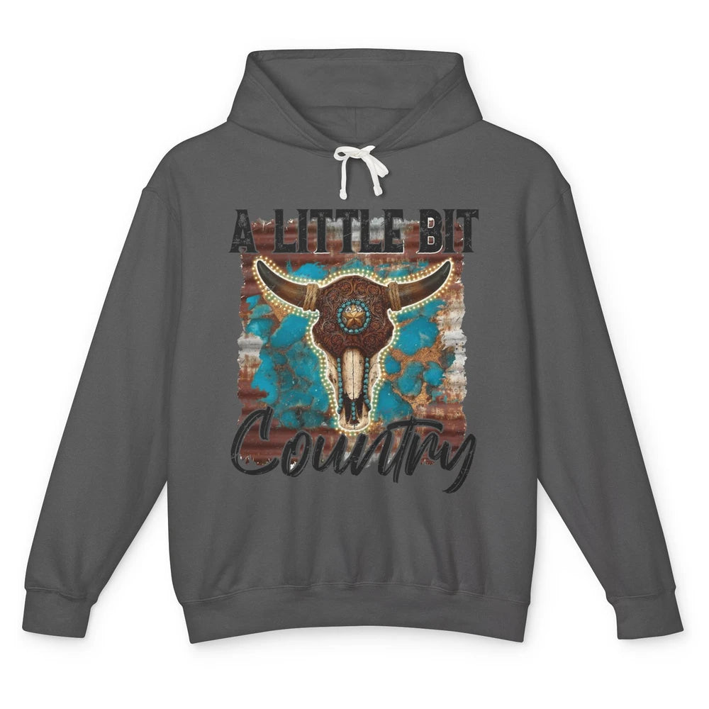 Retro Turquoise Bull Skull A Little Bit Country Western Girl Unisex Lightweight Hoodie