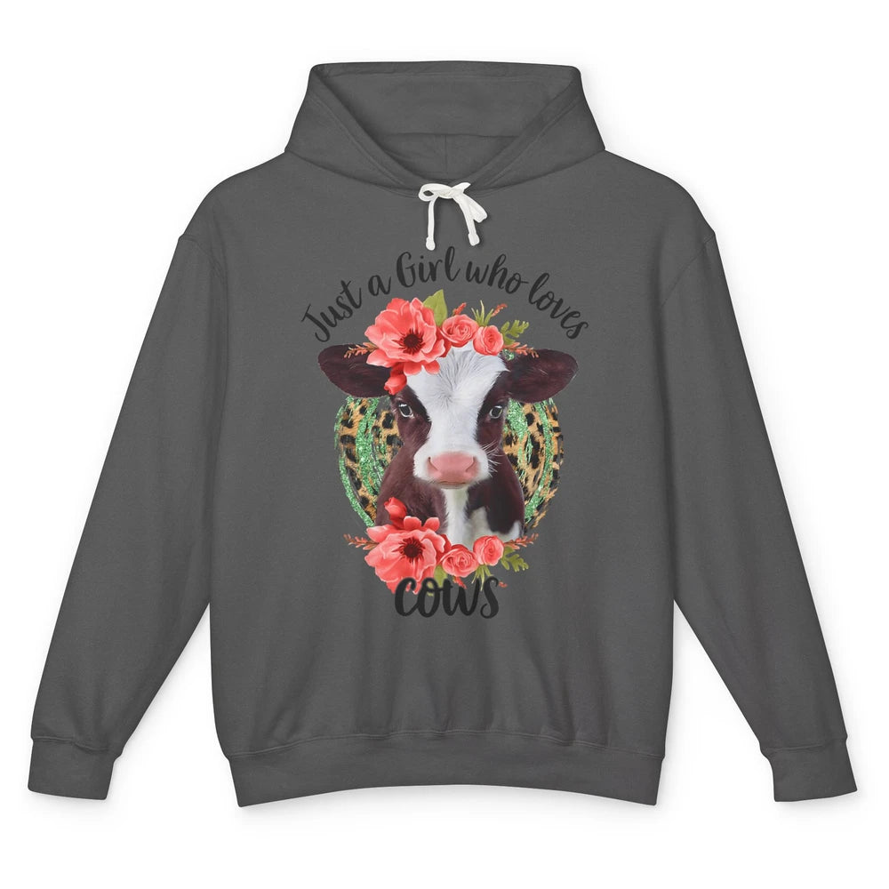 Cute Just A Girl Love Cow Heifer Floral Highland Cow Farm Unisex Lightweight Hoodie