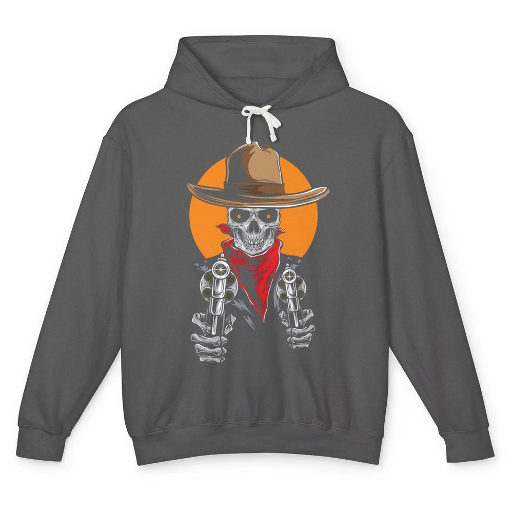 Retro West Wild Cowboy Skull Western Country Rodeo Skeleton Unisex Lightweight Hoodie