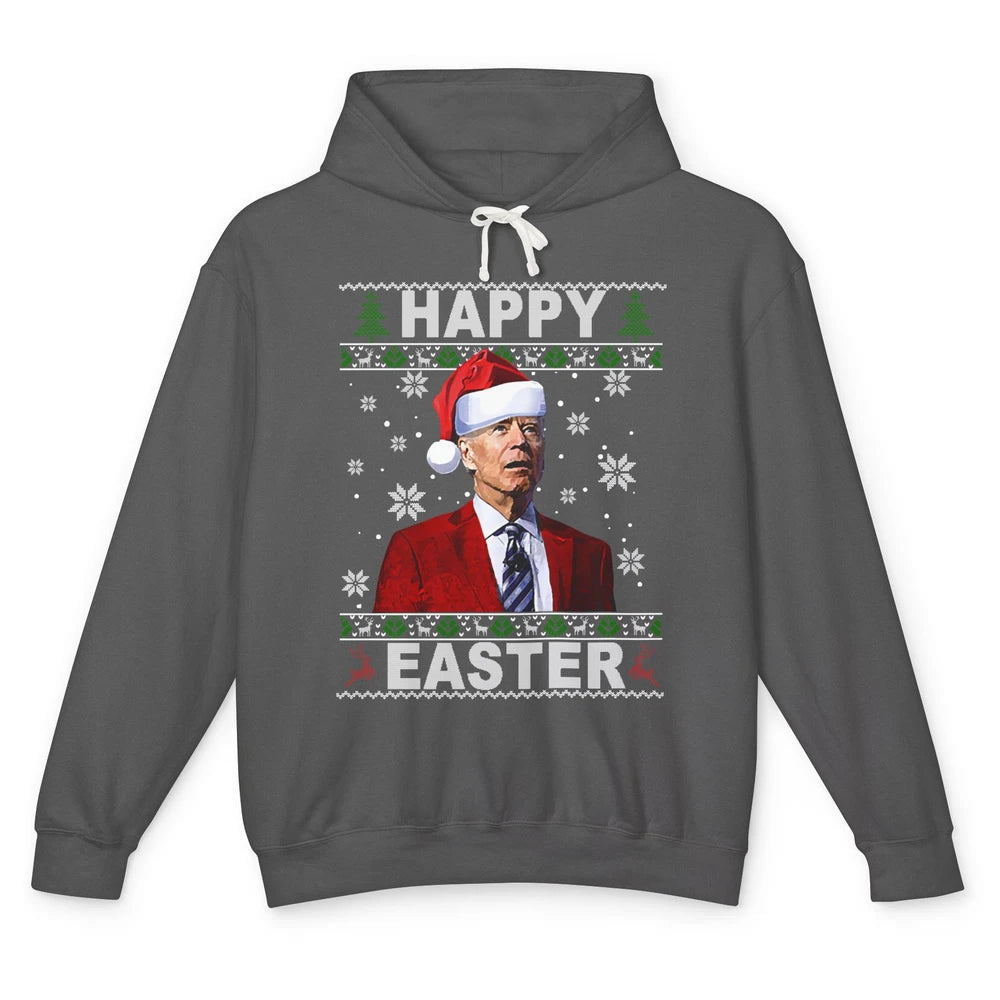 Funny Biden Santa Hat Happy Easter Anti Biden Christmas Unisex Lightweight Hoodie