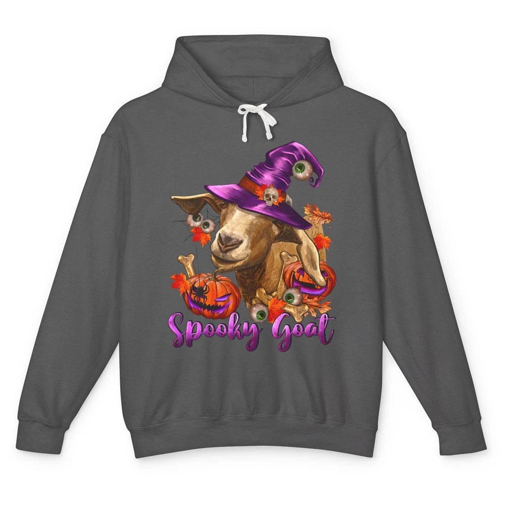 Funny Goat Witch Pumpkin Fall Leaves Halloween Goat Mom Unisex Lightweight Hoodie