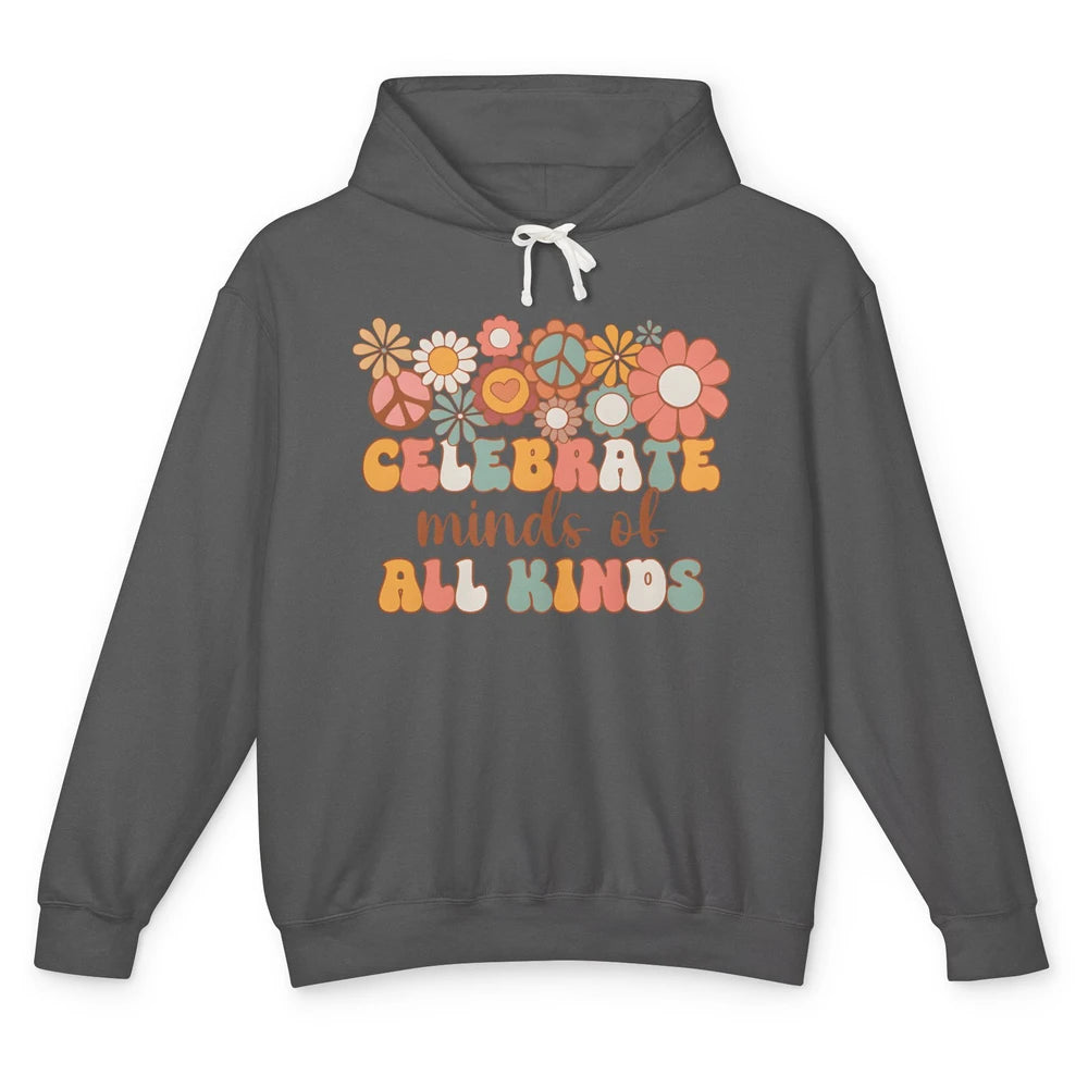 Retro Groovy Autism Celebrate Minds Of All Kind Sped Teacher Unisex Lightweight Hoodie