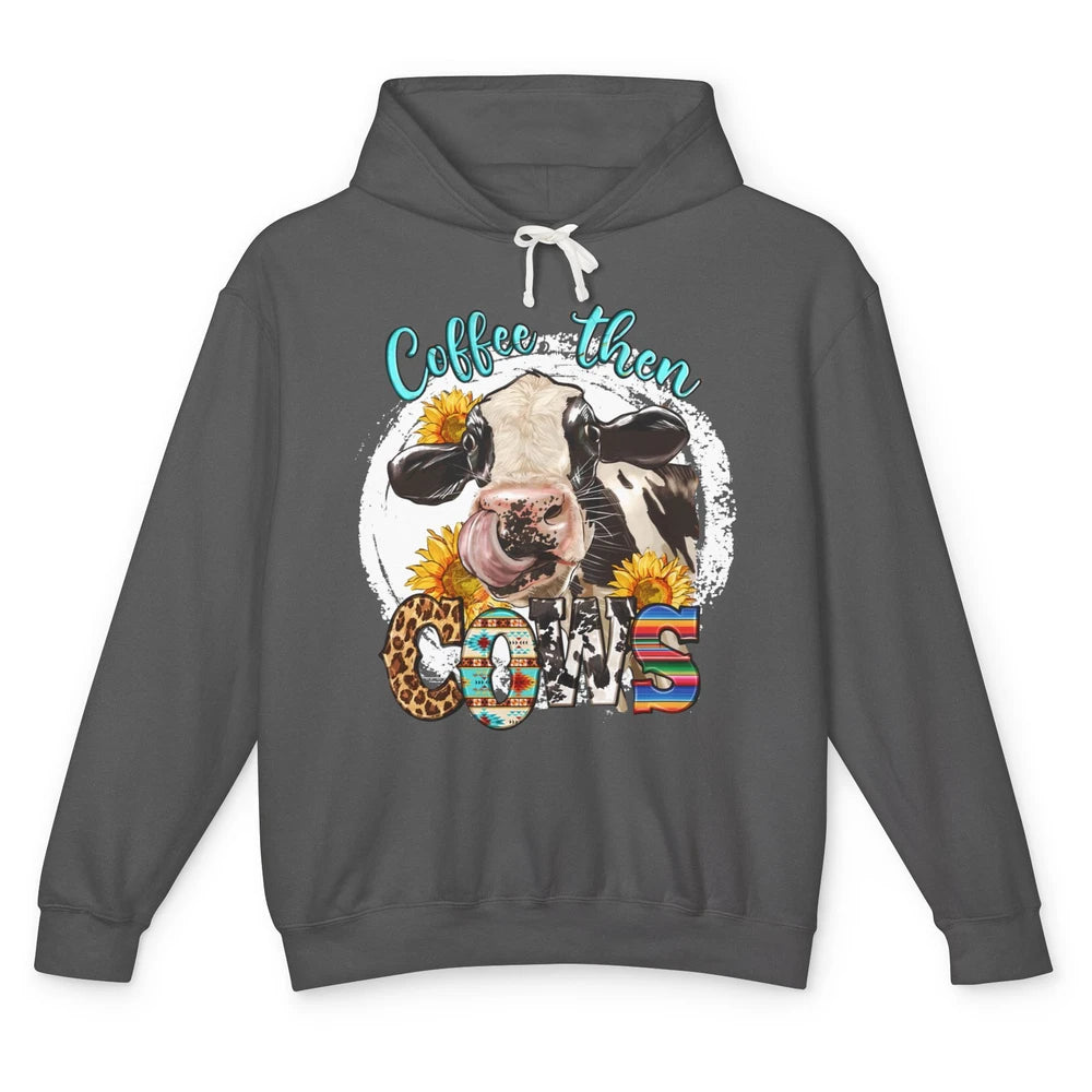 Leopard Sunflower Daisy Cow Coffee Then Cow Western Country Unisex Lightweight Hoodie