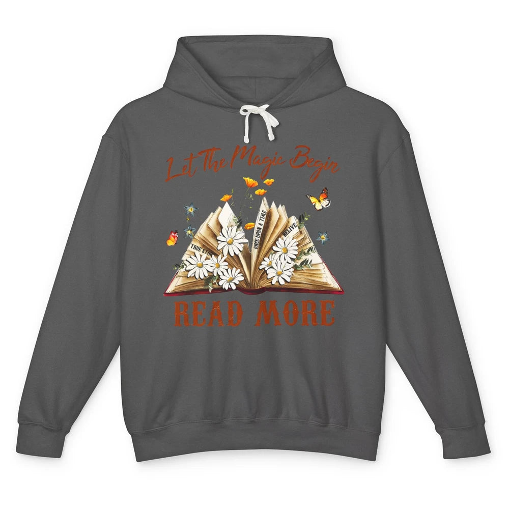 Aesthetic Read More Daisy Flowers Library Bookworm Butterfly Unisex Lightweight Hoodie