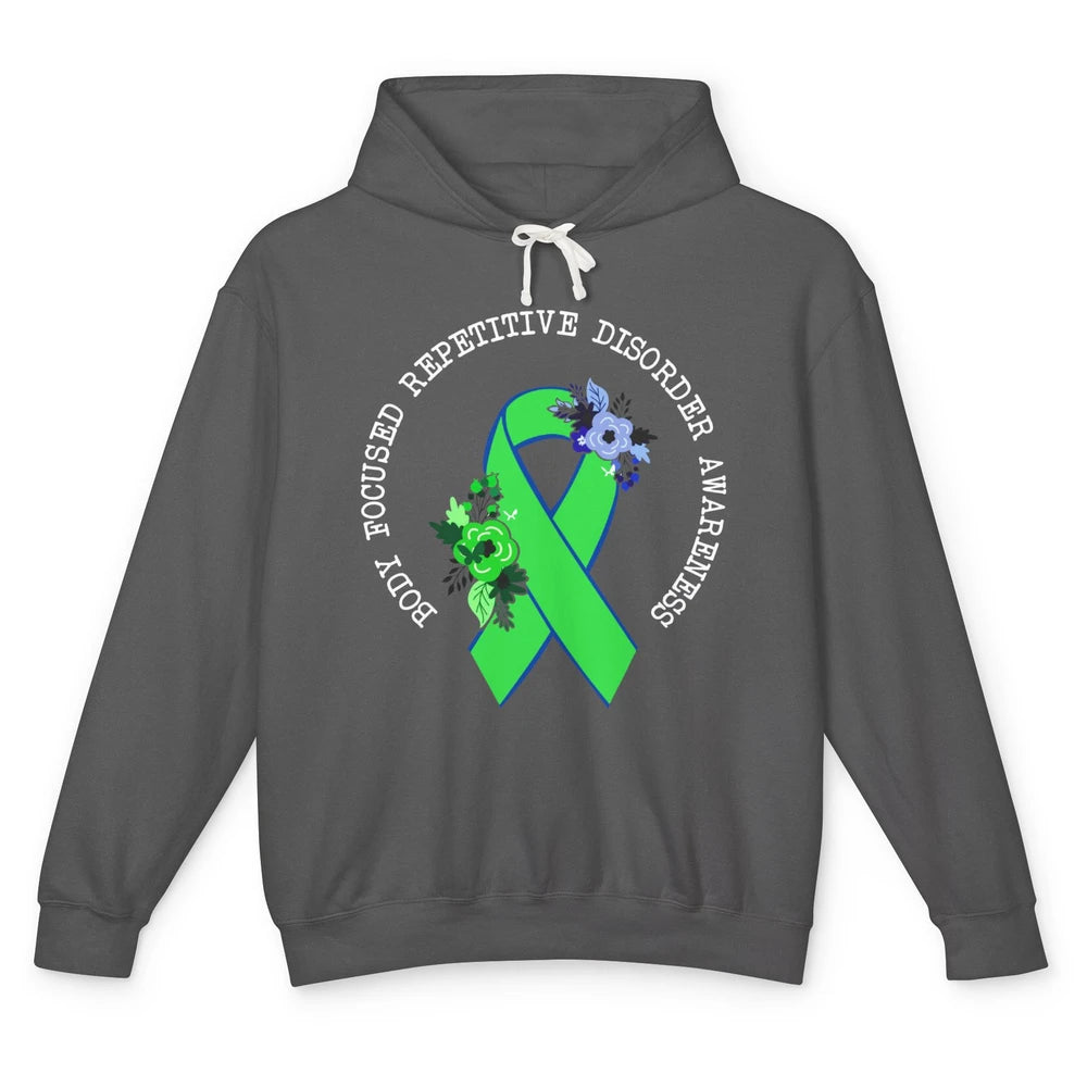 Body Focused Repetitive Disorder BFRB Floral Green Ribbon Unisex Lightweight Hoodie