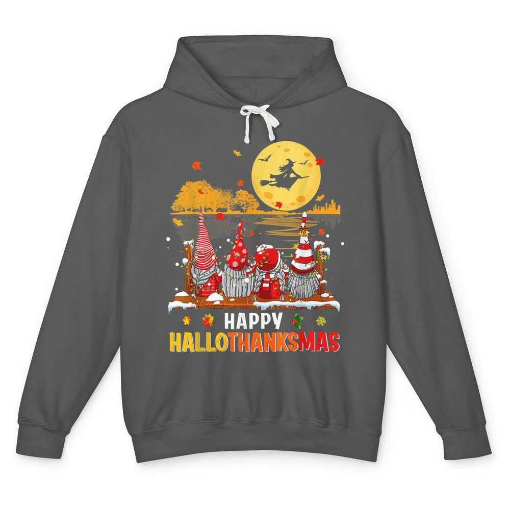 Merry Christmas Gnomes Happy Halloween Witch Xmas Lights Unisex Lightweight Hoodie