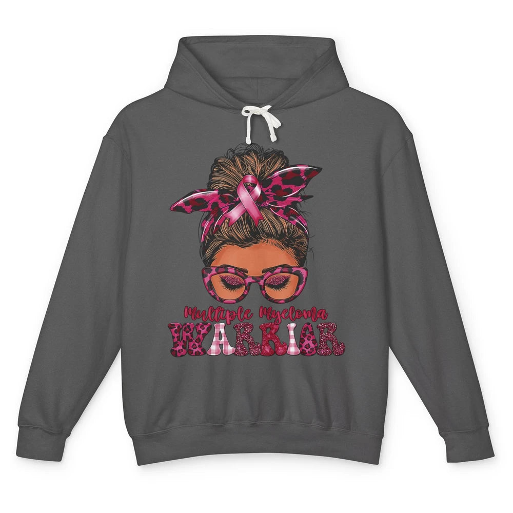 Multiple Myeloma Cancer Warrior Leopard Messy Hair Bun Woman Unisex Lightweight Hoodie