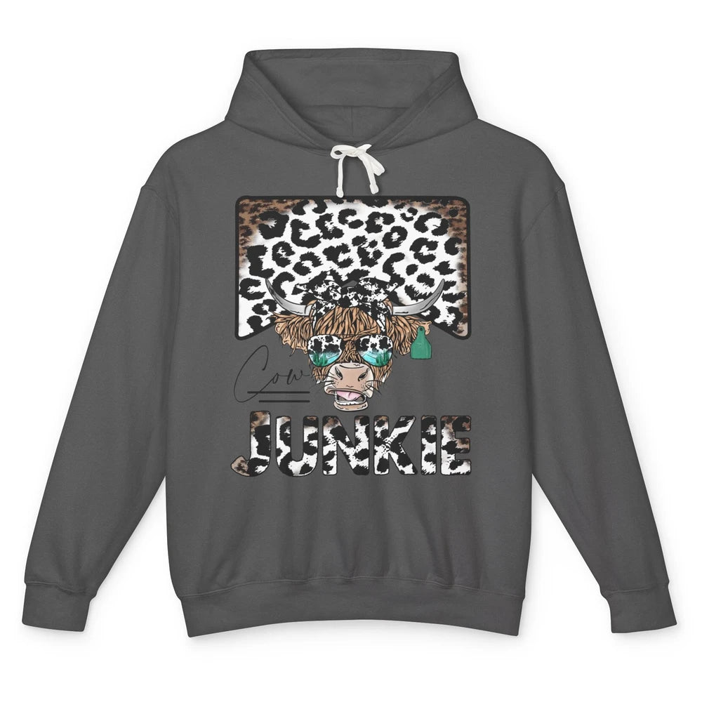 Leopard Highland Cow Bandana Cow Junkie Western Country Unisex Lightweight Hoodie