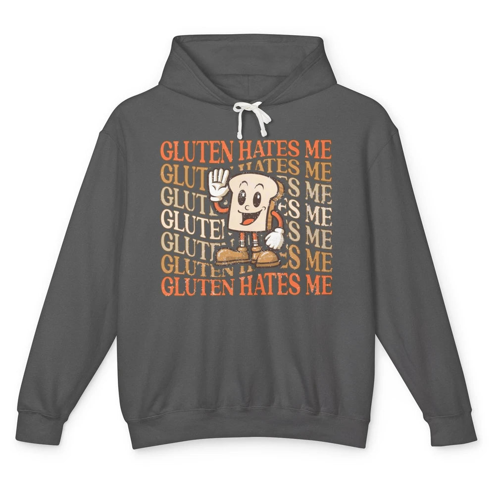 Funny Gluten Hates Me Retro Gluten Free Bread Celiac Disease Unisex Lightweight Hoodie