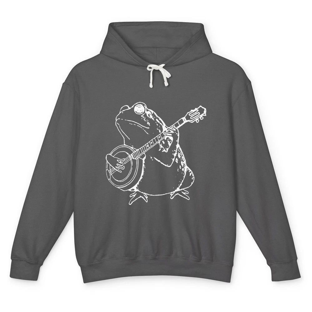 Retro Frog Playing Banjo Musician Banjo Player Music Vintage Unisex Lightweight Hoodie