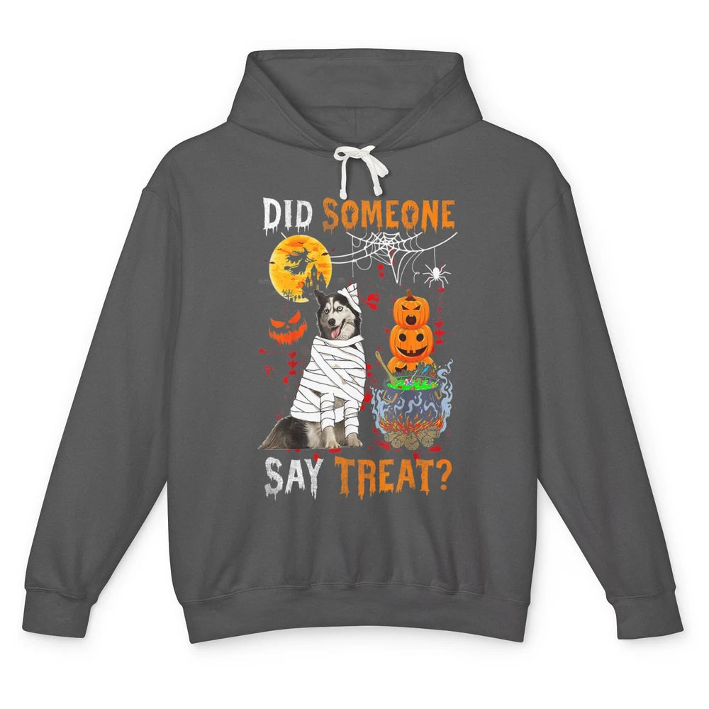 Funny Husky Dog Witch Treat Pumpkin Halloween Spooky Season Unisex Lightweight Hoodie