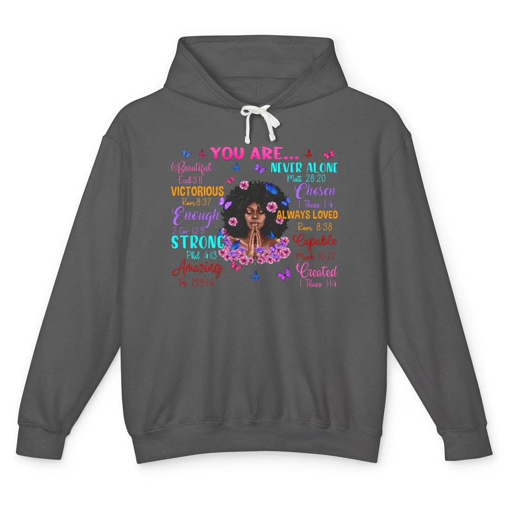 Afro Women Christian God Says I Am Bible Verse Religious Unisex Lightweight Hoodie