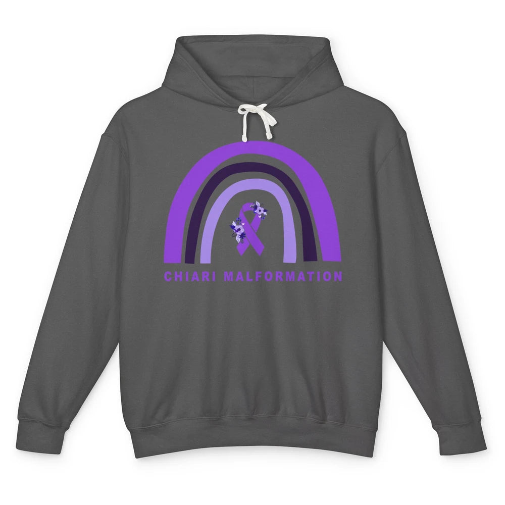 Chiari Malformation Awareness Floral Purple Ribbon Rainbow Unisex Lightweight Hoodie