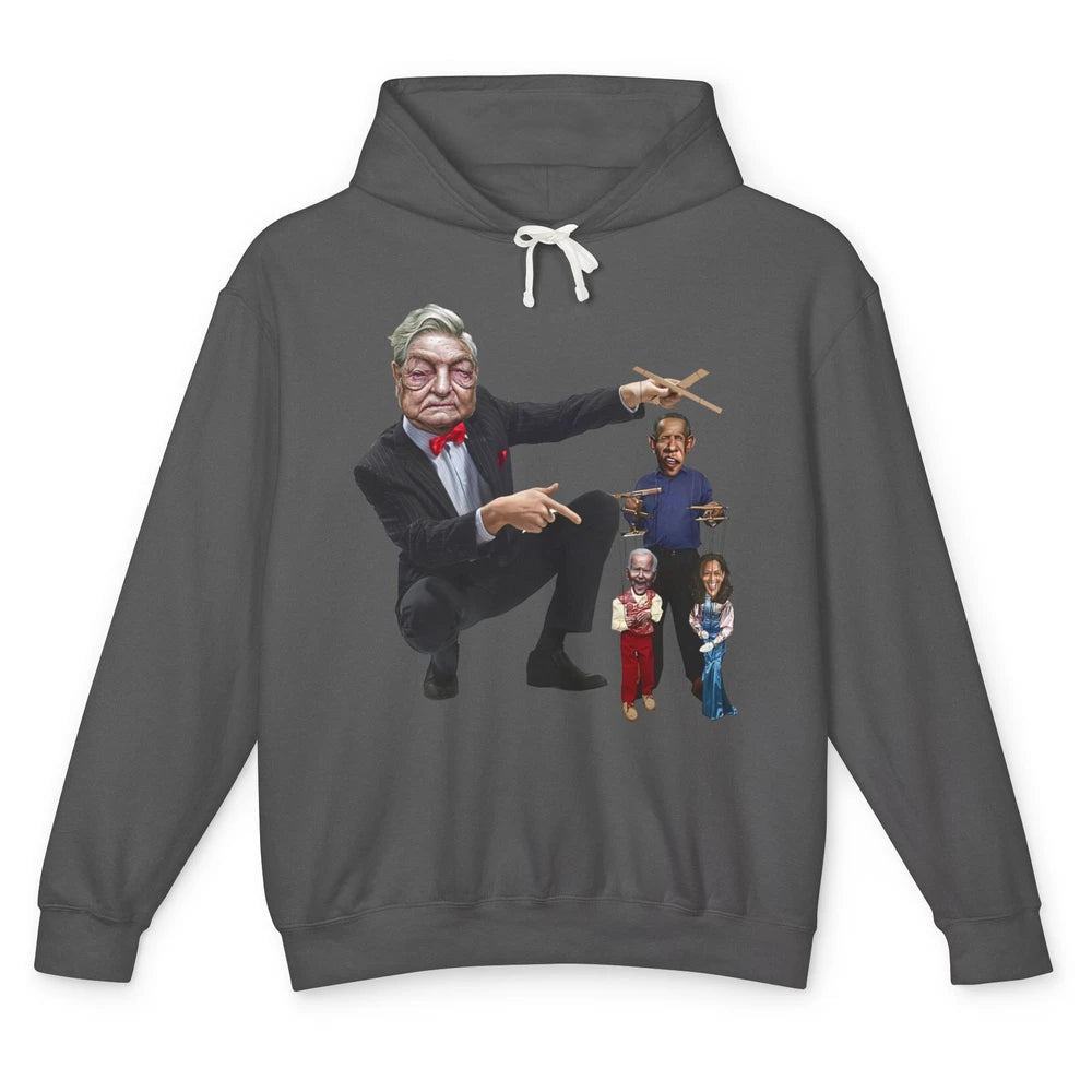 Funny George Soros Playing Puppets Biden Anti Biden Liberals Unisex Lightweight Hoodie