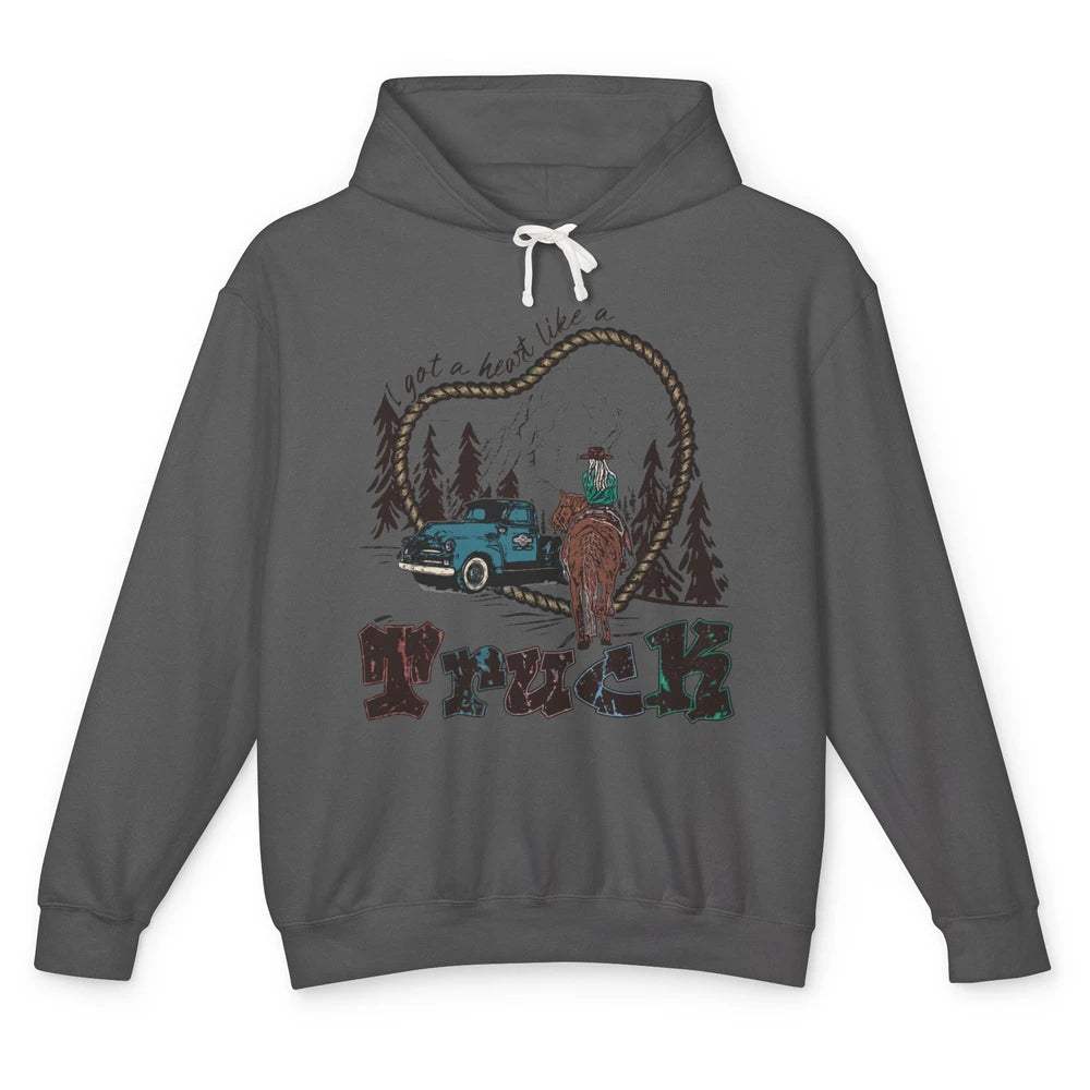 Retro Cowgirl Riding Got A Heart Like Truck Western Country Unisex Lightweight Hoodie