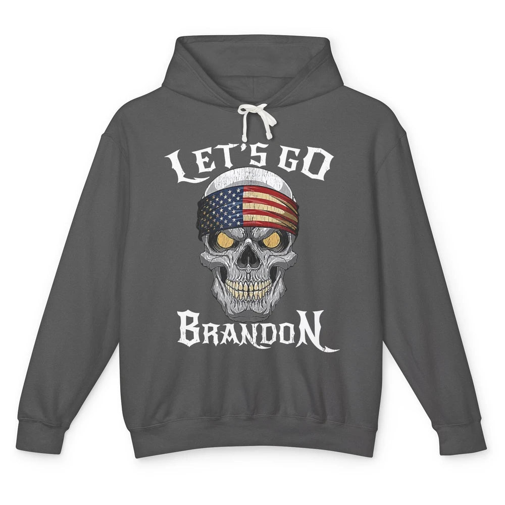 Retro Skull US Flag Let's Go Brandon Anti Biden Pro America Unisex Lightweight Hoodie