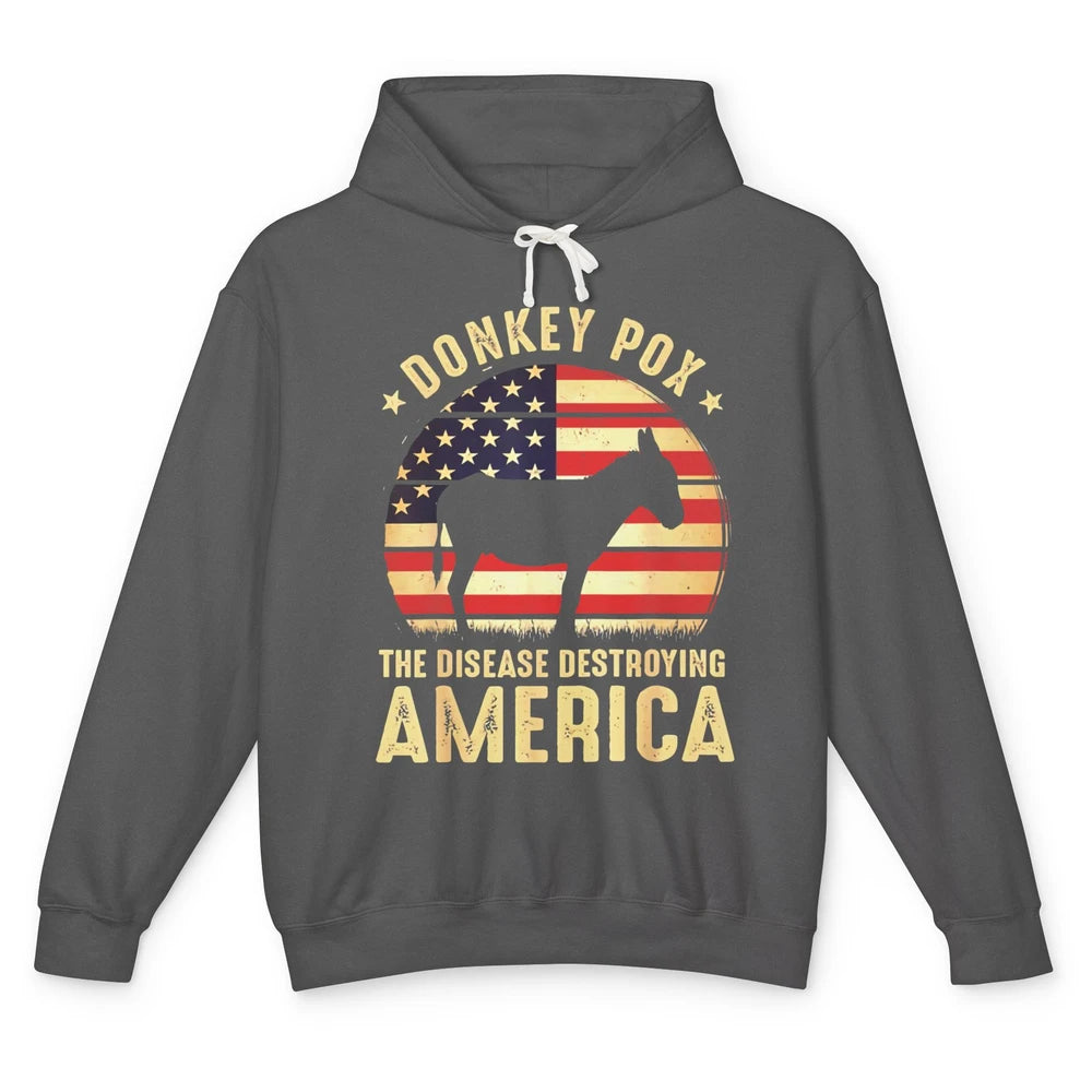 Vintage Donkey Pox The Disease Destroying America Usa Flag Unisex Lightweight Hoodie