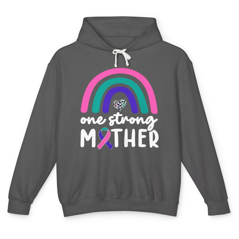 One Strong Mother Teal Rainbow Warrior Thyroid Cancer Month Unisex Lightweight Hoodie