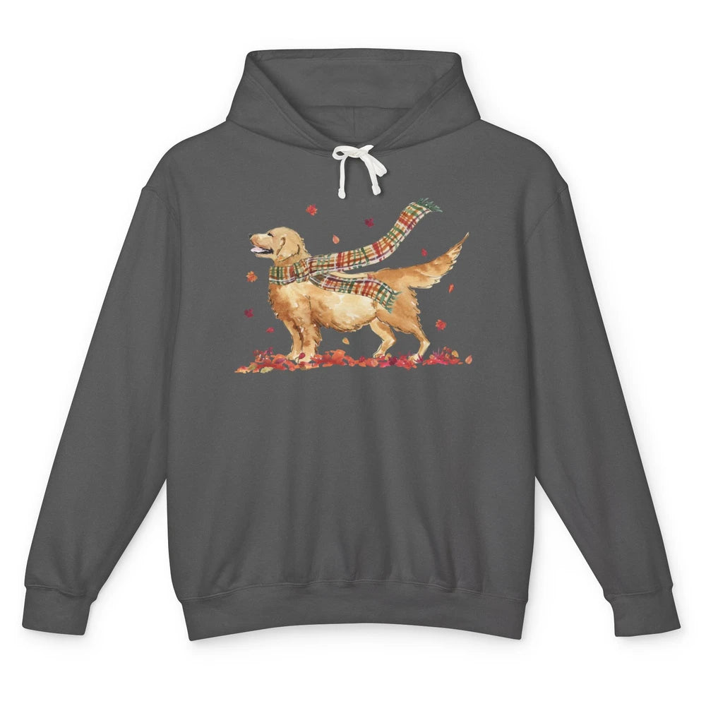 Funny Golden Retriever Autumn Falling Leaves Halloween Fall Unisex Lightweight Hoodie