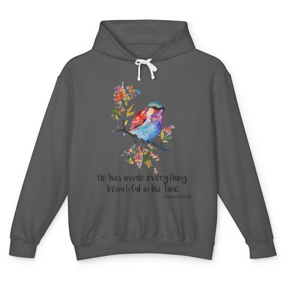 Bird Christian He Has Made Everything Beautiful Bible Verse Unisex Lightweight Hoodie