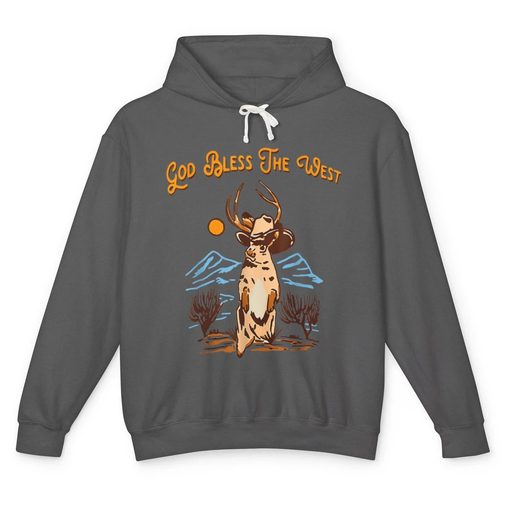 Western Country God Bless Vintage Cowboy Deer Music Desert Unisex Lightweight Hoodie