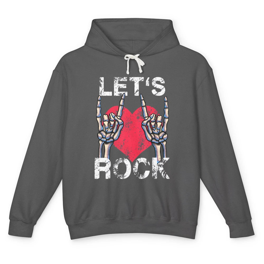 Lets Rock Vintage Heart Skeleton Play Guitar Funny Guitarist Unisex Lightweight Hoodie