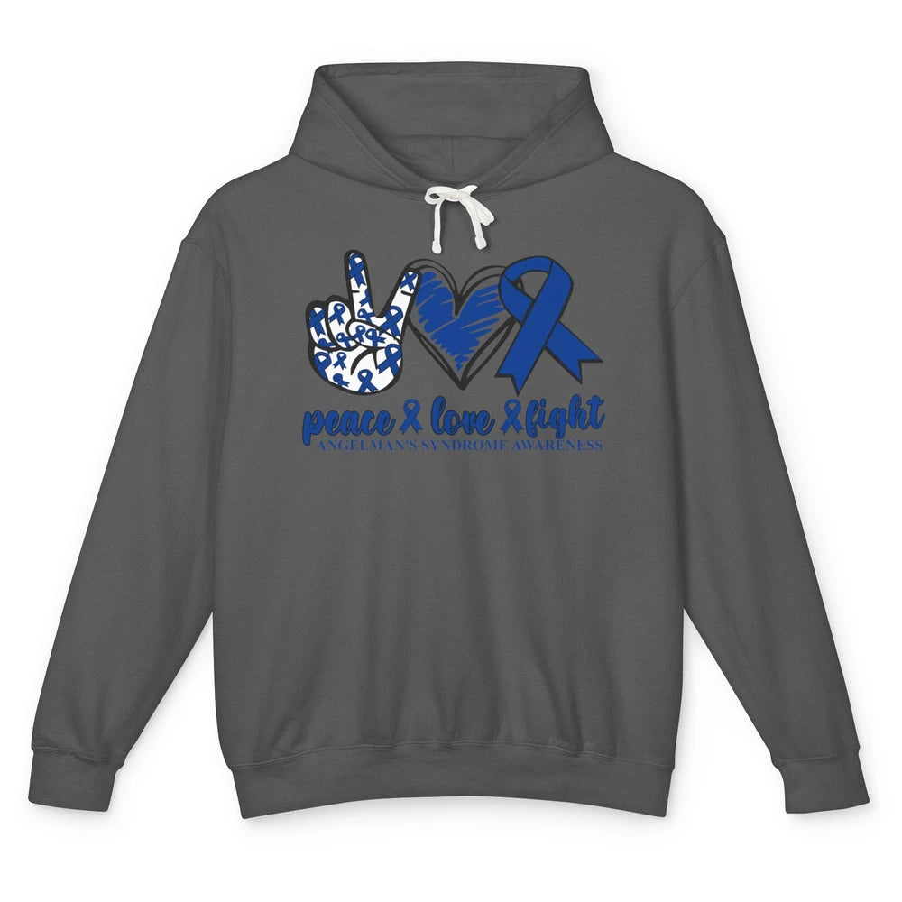 Angelman's Syndrome Awareness Blue Ribbon Peace Love Fight Unisex Lightweight Hoodie