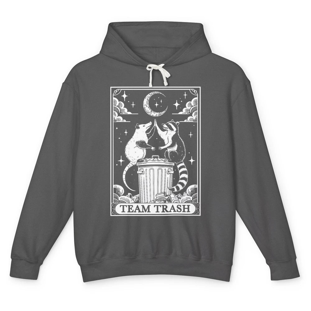 Tarot Card Vintage Team Trash Crescent Moon Opossum Panda Raccoon Gothic Trashy Sarcastic Unisex Lightweight Hoodie