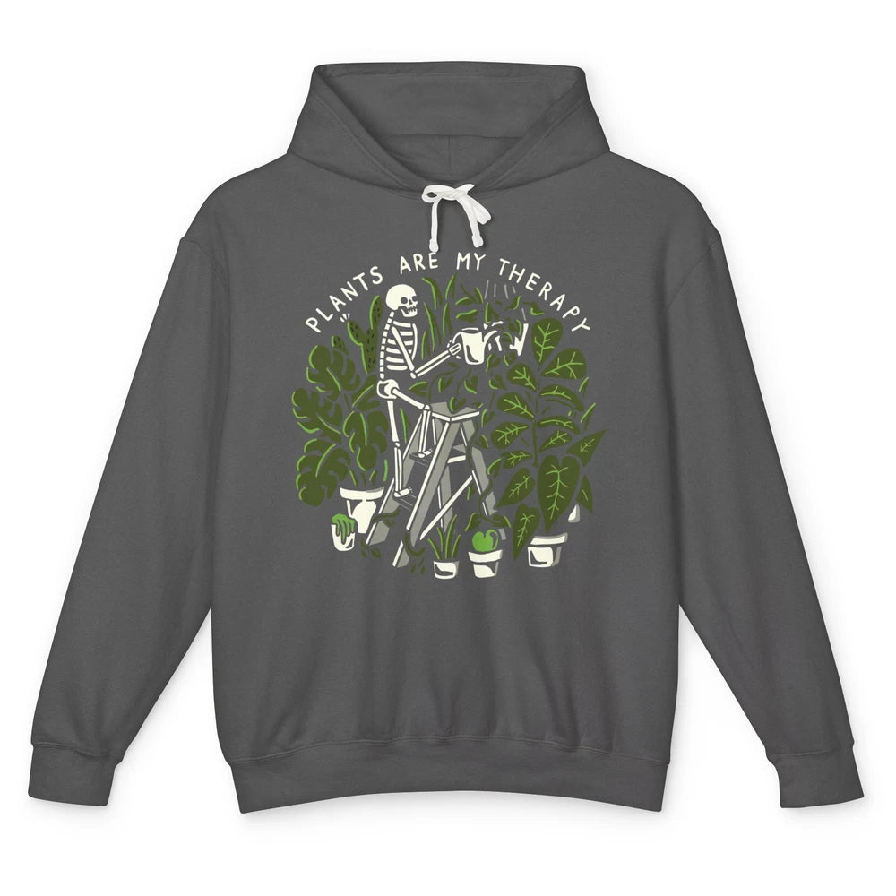 Funny Skeleton Gardener Plants Are My Therapy Gardening Unisex Lightweight Hoodie