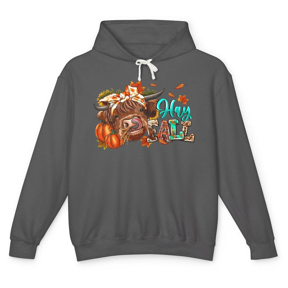 Hay Fall Highland Cow Pumpkin Western Country Farm Autumn Unisex Lightweight Hoodie