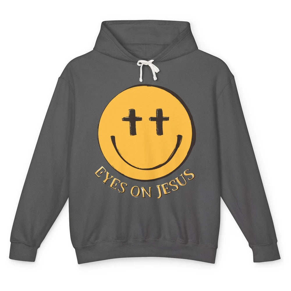 Retro Smiling Face Eyes On Jesus Christian Faith Religious Unisex Lightweight Hoodie