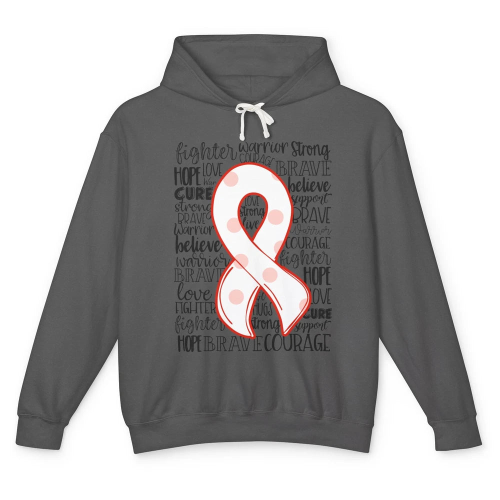 Hyperparathyroidism Awareness Red White Ribbon Hope Love Unisex Lightweight Hoodie